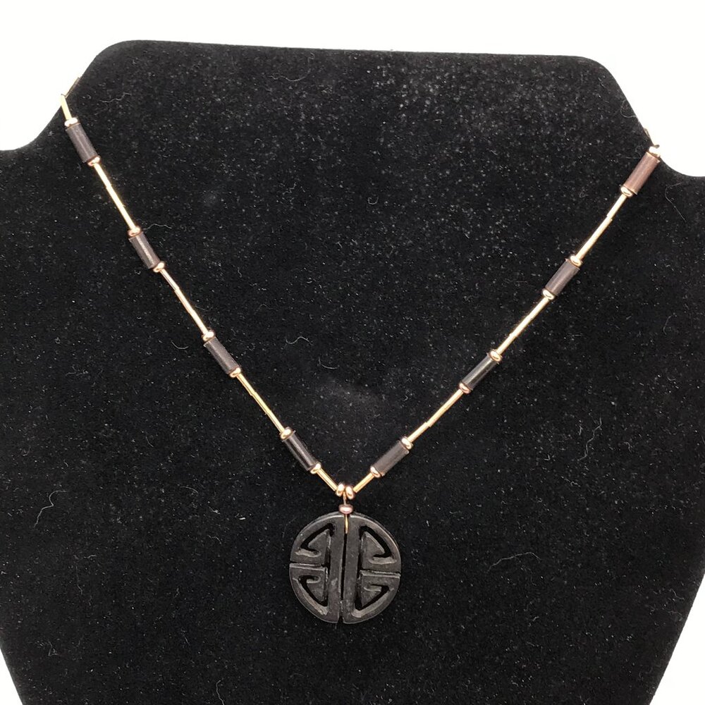 15 1/2" Black and Gold Wooden Necklace